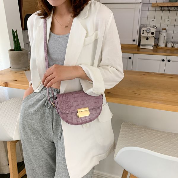 

2020 new women's shoulder bag crocodile pattern fashion female bag temperament lock saddle shoulder messenger