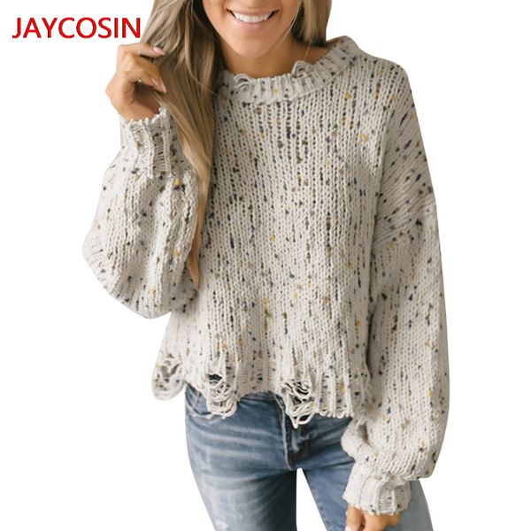

jaycosin sweater 2019 womens long sleeve pullover irregular tassel sweater knitted blouse winter clothes l300805, White;black