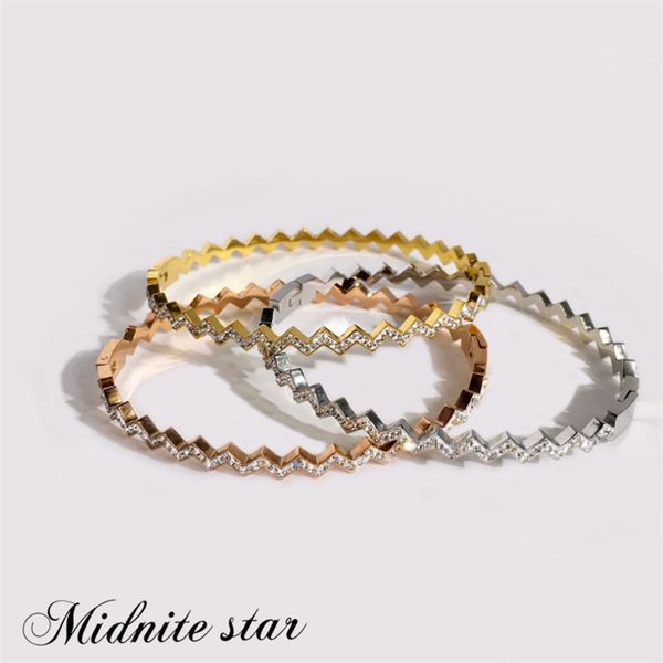 

2019 sell wavy shape titanium steel jewelry bracelet crystal hexagonal bracelet of bangle for women, Black