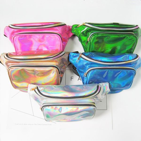 

dhl50pcs waist bags women metallic silver fanny chest pack sparkle festival hologram purse travel bag 5colors