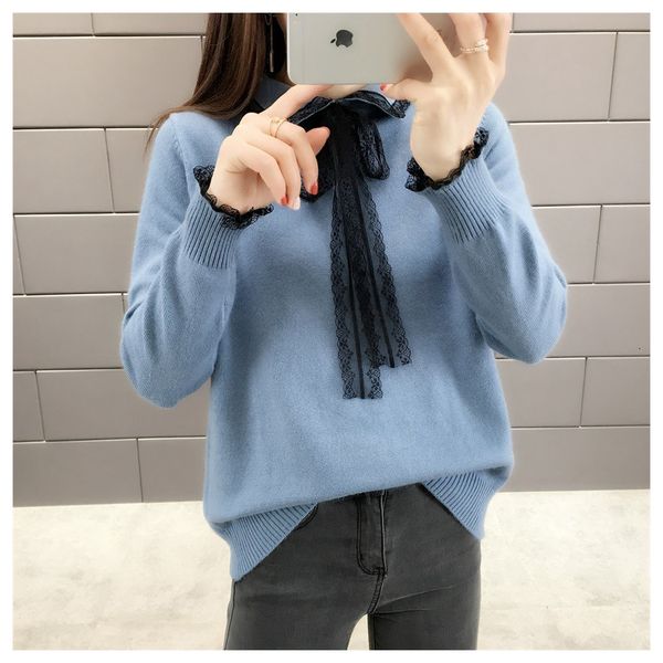

wild solid sweater 2019 women lace casual jumpers fashion loose sweet knitted pullovers long sleeve ladies sweater, White;black