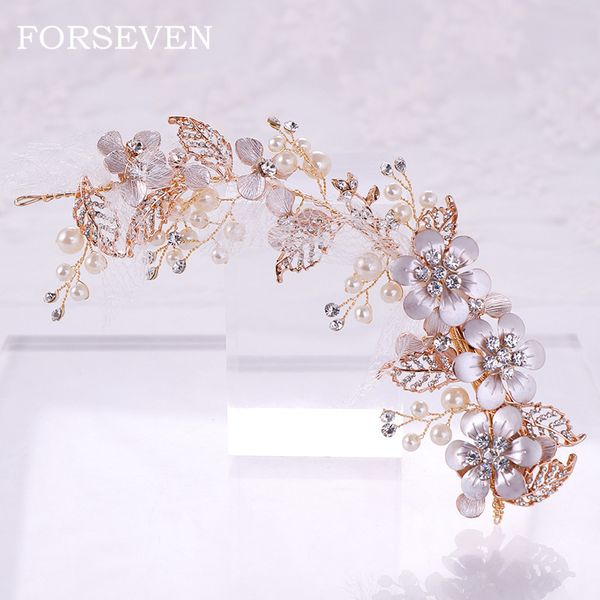 

pearl flower rhinestone hair clip barrette headbands wedding hairpin headwear accessories jewelry for woman, Golden;white