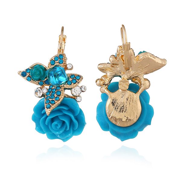 

wholesale-butterfly flower ear nails retro-ancient ethnic wind resin rose earrings, Golden
