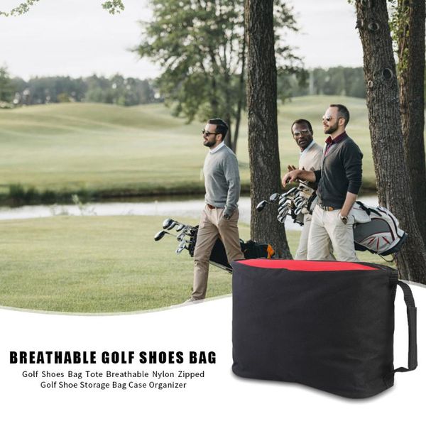 

red golf shoes bag tote portable nylon breathable zipped golf shoe storage bag case carrier organizer for outdoor sports