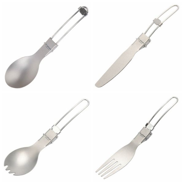 

camping folding titanium spoon tableware titanium alloy fork ultralight pure spork outdoor lightweight tableware