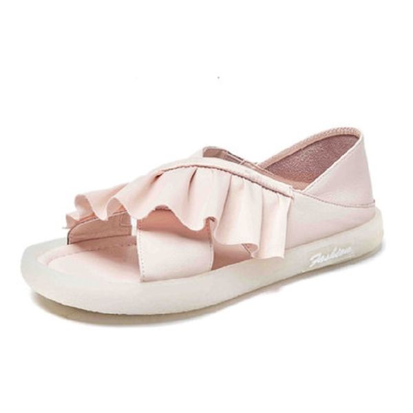 

leather sandals women's shoes 2019 new ins tide summer fairy wind wild fashion soft bottom flat slip pregnant women, Black