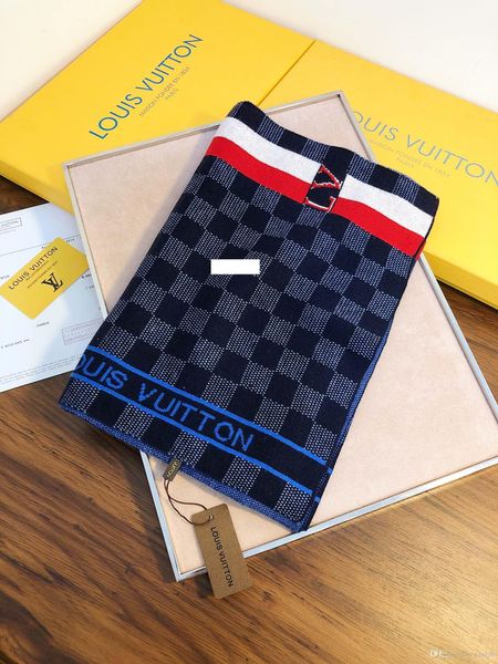 

мужчины зима теплая petit damier шарф мода джентльмены письмо патч plaid knit wool soft текстуры шаль, Blue;gray