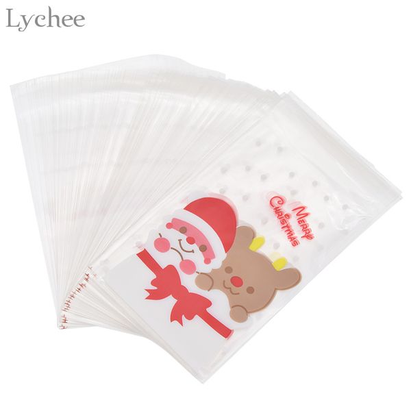 

lychee 100pcs christmas santa claus gift bags bake cookies biscuit plastic packaging bags kids gifts xmas decor