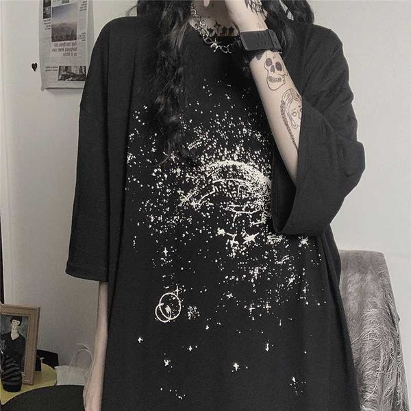 

harajuku tshirt women summer 2020 starry sky print short sleeve t-shirt female grunge casual graphic t shirts womens clothing, White