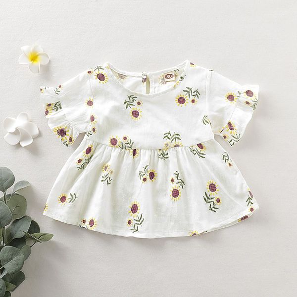 

toddler girls dress girl ruffle sleeve vestidos a-line floral cotton children clothes baby girl dresses 2019 summer dropshipping, Red;yellow