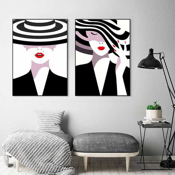 

hat fashion girl minimalist posters and prints wall art canvas painting poster canvas pictures for living room home decor pop