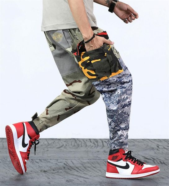 

танцевальные брюки весна мужской расслабленный брюки лоскутное мужские эластичный пояс камуфляж брюки-карго с карманами повседневная хип-хоп, Black