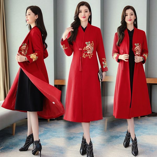 Китайский традиционный костюм Тан длинный элегантный Tops рукав женщин осень / зима праздничный марочные этнической одежды китайская Cheongsam куртка