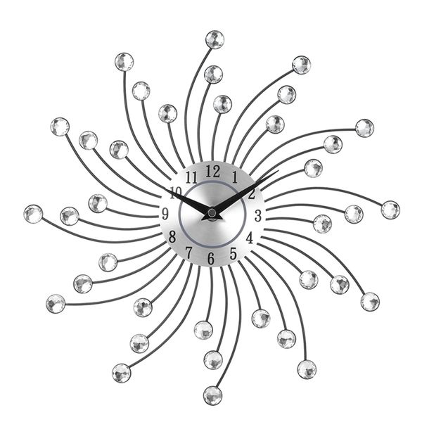 

new-3d large wall clock metal crystal modern home decoration silent clocks for living room office