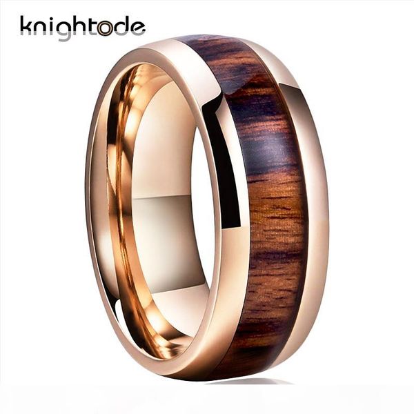 

rose gold tungsten wedding band ring 8mm for men women engagement band ring koa wood inlay dome band high polishing comfort fit, Silver