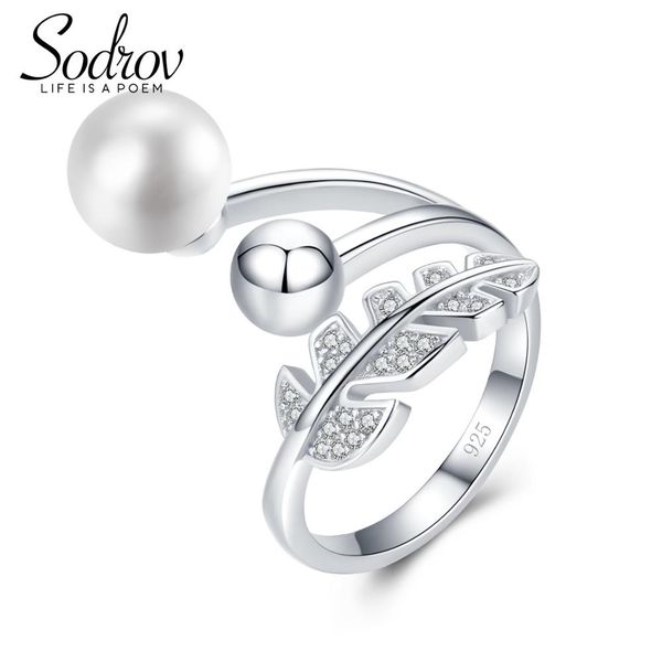 

sodrov pearl ring genuine 925 sterling silver open engagement leaf rings for women hr034, Golden;silver
