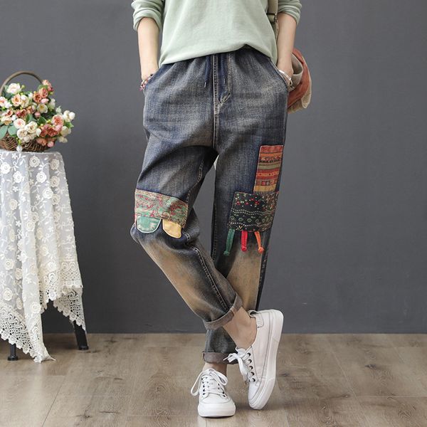 

2019 ripped bleached jeans high waist denim harem pants boyfriend jeans for woman vintage loose trousers vaqueros mujer, Blue