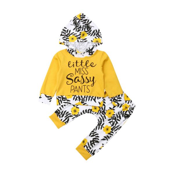 

0-3y little miss infant kids baby girl long sleeve hooded floral long pant trouser 2pcs autumn clothes set, White