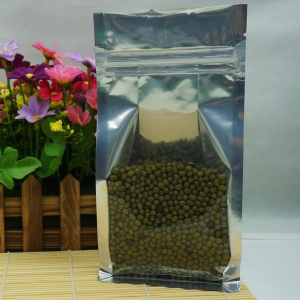 

100pcs flat bottom aluminium foil stand up bags zipper resealable with front clear ziplock plastic pouch candy pack dry bag