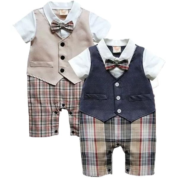 

2019 canis summer newborn kids baby boy infant plaid romper jumpsuit shorts clothes sets outfits formal gentleman wedding suits, Blue