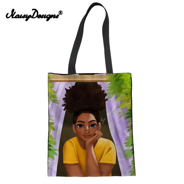 

2019 afro girl black art women shopping bags for women linen tote bag ladies shoulder shopper bags female eco bag dropshipping