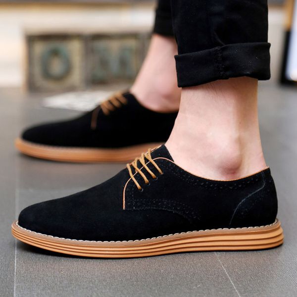 

2019 men's casual shoes new fashion casual solid lace up oxfords leather shoes male business sapatenis masculino, Black