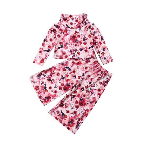 

toddler baby girl floral t-shirt + trousers pants casual clothes outfits, White