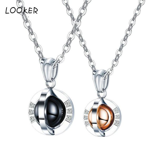

cool men rotating pendant necklaces couple love necklaces round ball pendant stainless steel women love luck chain necklace, Silver