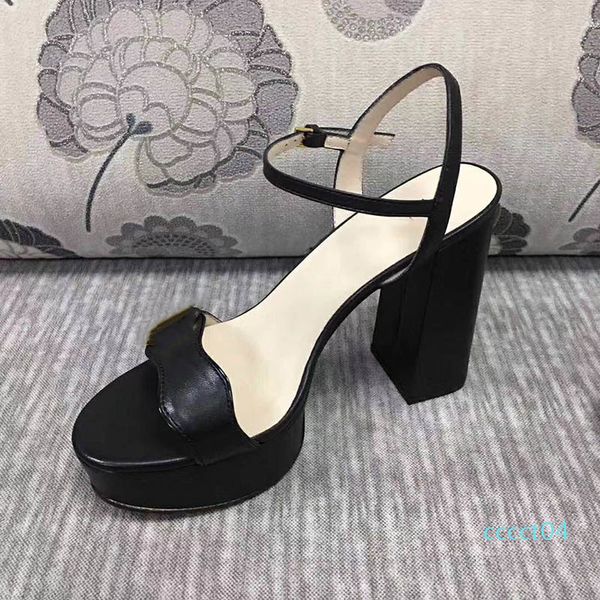 

designer high heeled sandals coarse heel leather classic woman shoes metal buckle for parties and banquets luxury leather sandals ct04, Black