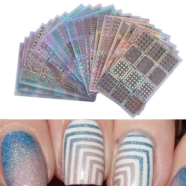 

2017 new 3 sheets new nail hollow irregular grid stencil reusable manicure stickers stamping template nail art tools x80725down, White