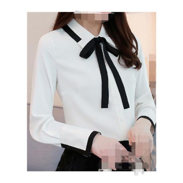 

new long sleeve lace up shirt doll collar women's chiffon shirt, White