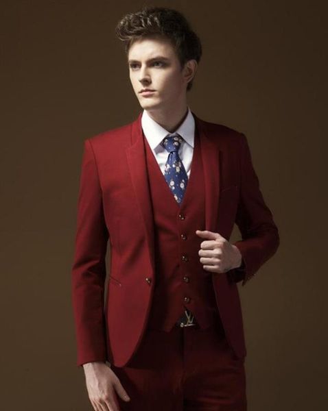 

the new formal red one button custume homme 3 pieces wedding groom men suits (jacket+pants+vest, White;black