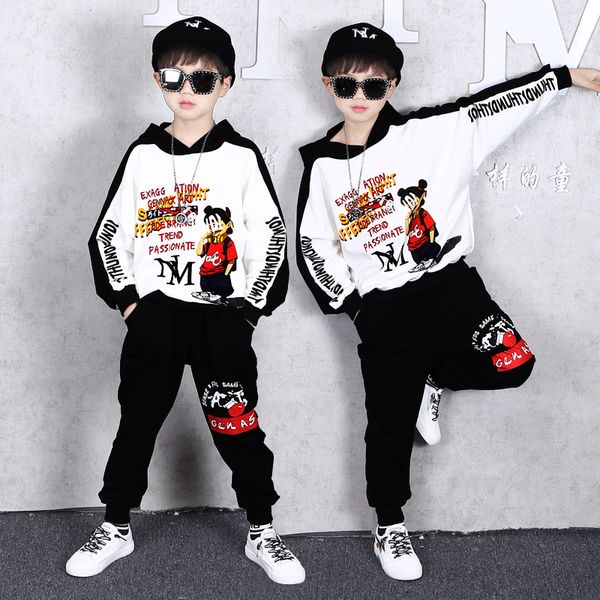 

spring and autumn children's clothing boys sports clothes suit long sleeve sweater + trousers casual kids's sweatshirt 2 sets 5-14, White