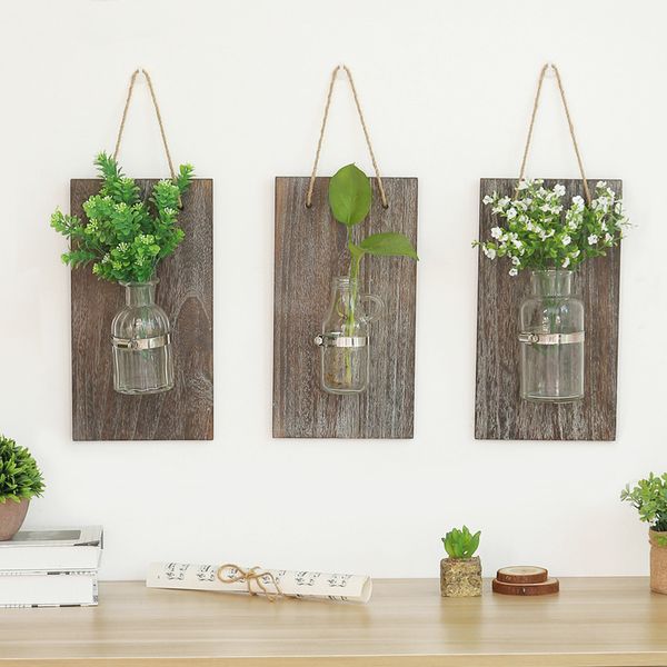 

wood hydroponic board vase wall hanging household decoration living room wall green glass bottle balcony hanging vase