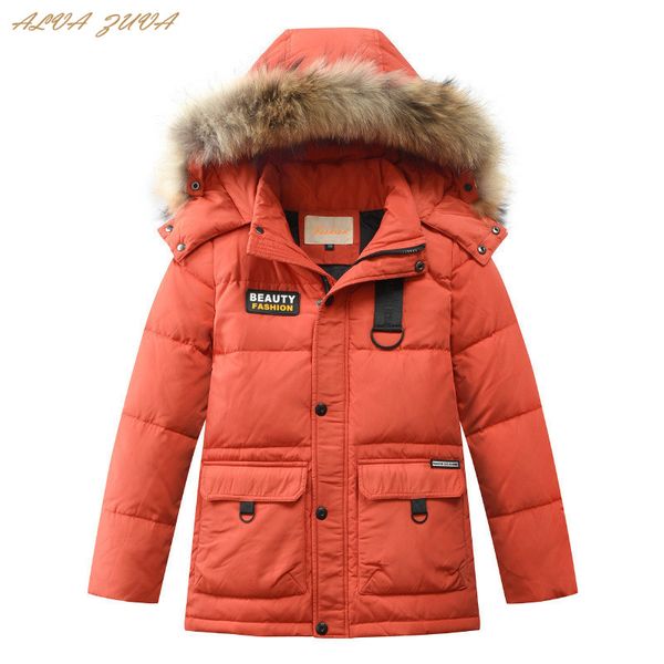 

30 degree children down jackets natural fur teenager boys thickening warm coats for kids 6-16 years outerwear cyy321, Blue;gray
