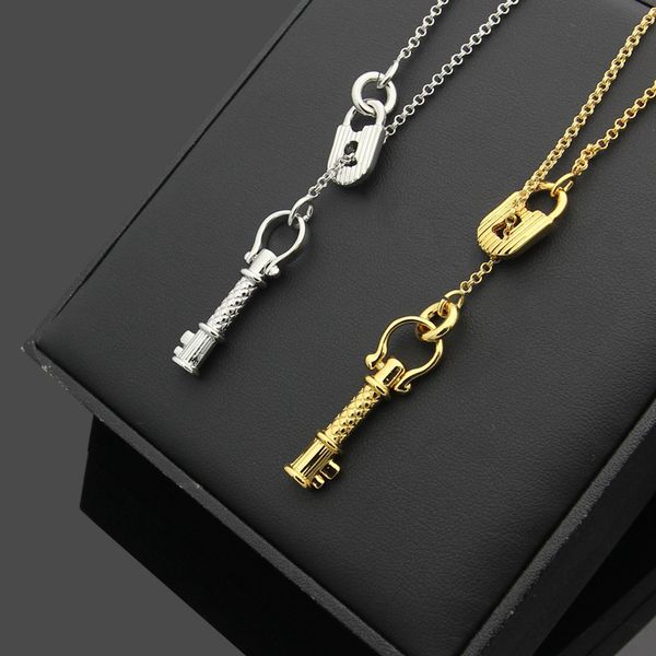 

2019 new brass Fashion couple Key Pendant necklace men lock head duplicate ancient necklace women men energy necklace Jewellery wholesale