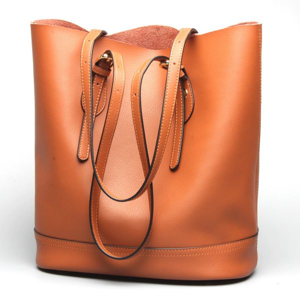 

2019 winter women's leather handbags large tote bag soft natural leather bucket bag ladies casual shoulder