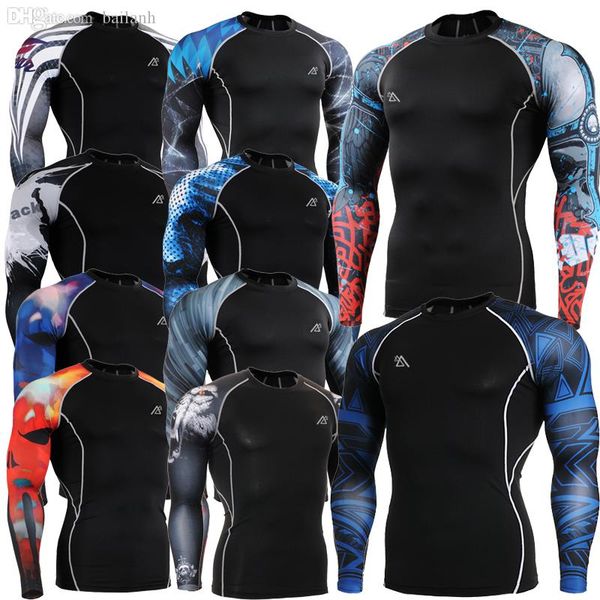 

оптово-long sleeve кожи полный graphic компрессионные рубашки многофункциональный тренажерный зал mma crossfit бег спорт топы рубашки, White;black