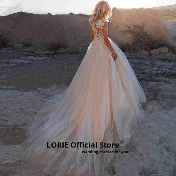 

lorie 2020 scoop кружева аппликация a line свадебные платья без рукавов тюль boho свадебное платье vestido de noiva длинный поезд trouwkleed, Black;gray