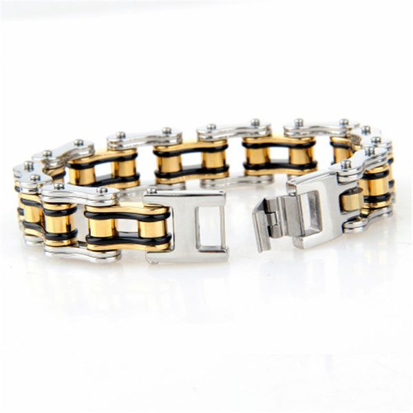 

mens big male charm bracelets chain on han dsnap button jewelry 2019 stainless steel bicycle chain men bracelet gold black punk