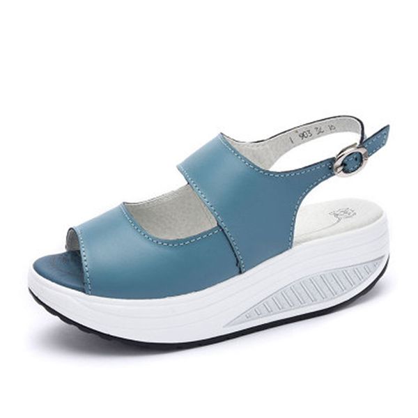 

women shake shoes fashion women summer sandals thick wedges slope platform head leather sandals casual shoes open back strap pu, Black