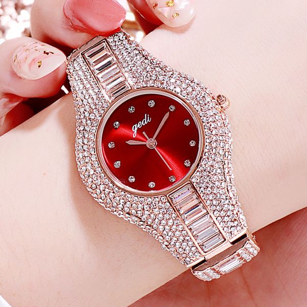 

gedi fashion rose goldwomen's watches rhinestone ladies quartz watches elegant dress crystal wristwatch, Slivery;brown