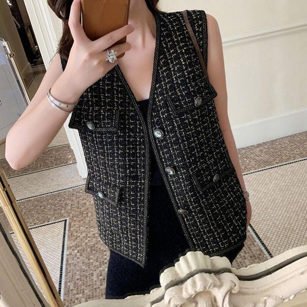 

woman tweed vest fall 2019 pocket coat, Black;white