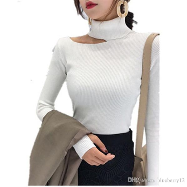 

womens sweaters autumn winter women pullovers sweater knitted elasticity hollow out turtleneck female sweaters ing, White;black
