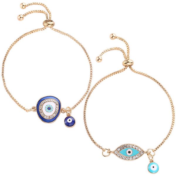 

new fashion gold/sliver heart blue evil eye bracelet charm trendy adjustable for woman jewelry gift, Golden;silver