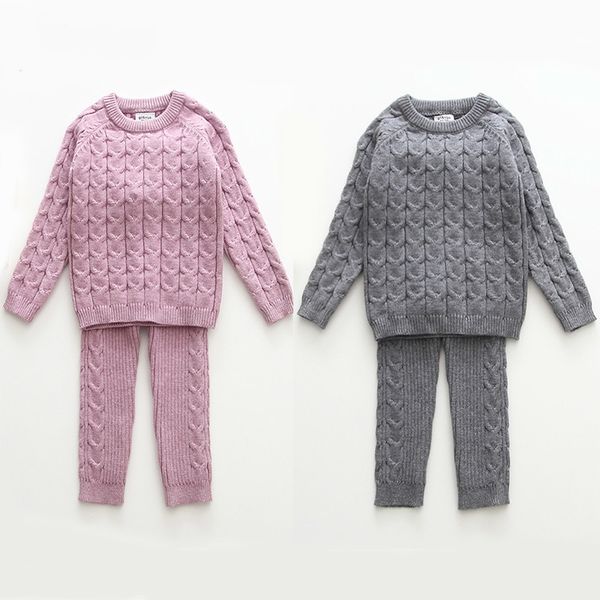 

baby boys girls clothing sets fall winter sweater + pants infant boys knit suit thick warm toddler girls boys pants set t200104, White