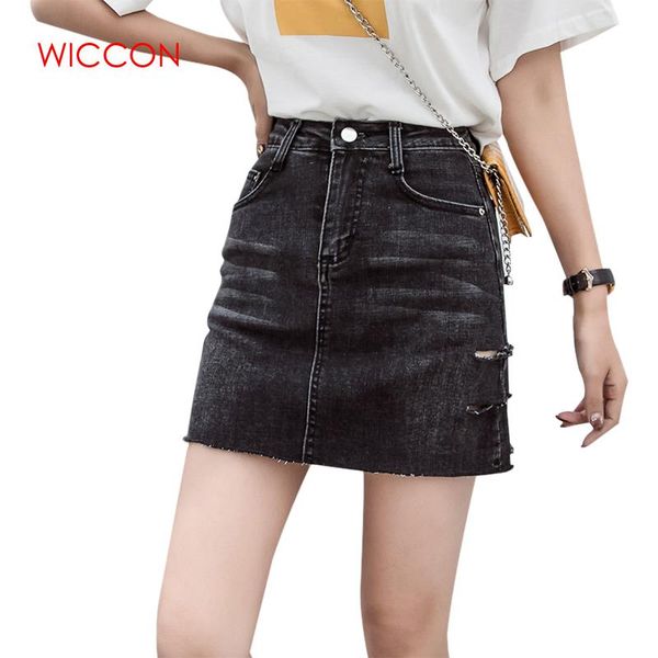 

2019 women casual denim mini pencil skirt spring summer skirt pockets steetwear high waist package hip, Black