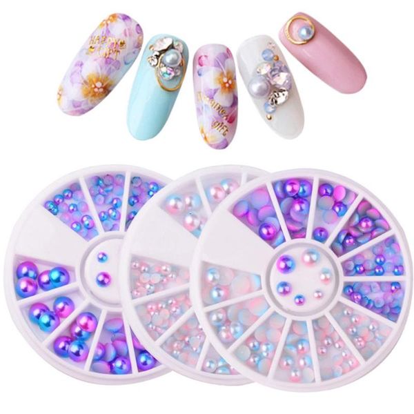 Semi Circle Faux Pearl Beads Gradient Flat Bottom Studs 3d Nail