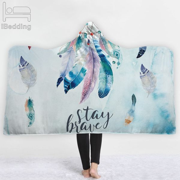 

20 styles wind chimes feather 3d printed plush hooded blanket for beds warm wearable soft fleece throw blankets dropshipping