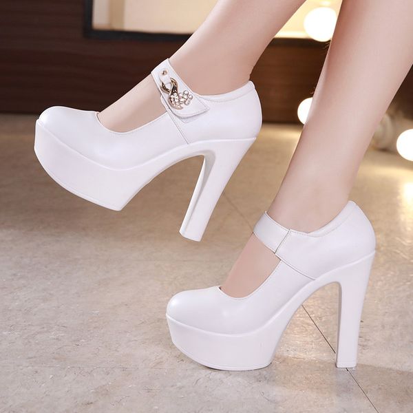 

rhinestone wedding shoes block heels pumps women 2019 white silver red extreme high heel shoes platform, Black